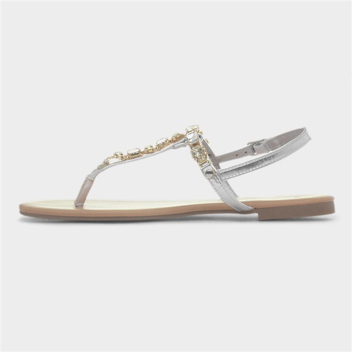 Eliana Womens Silver Flat Diamante Sandal