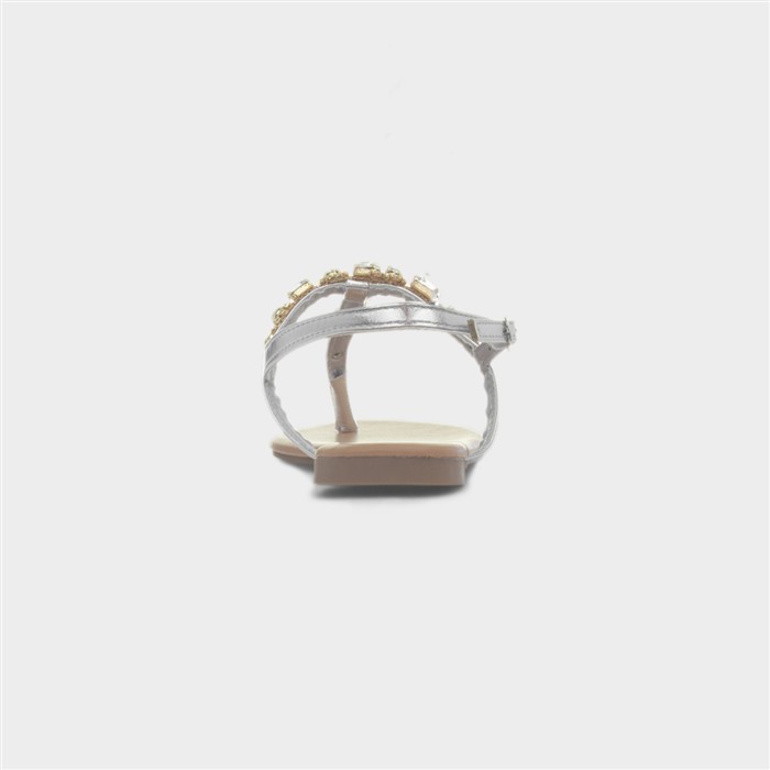 Eliana Womens Silver Flat Diamante Sandal