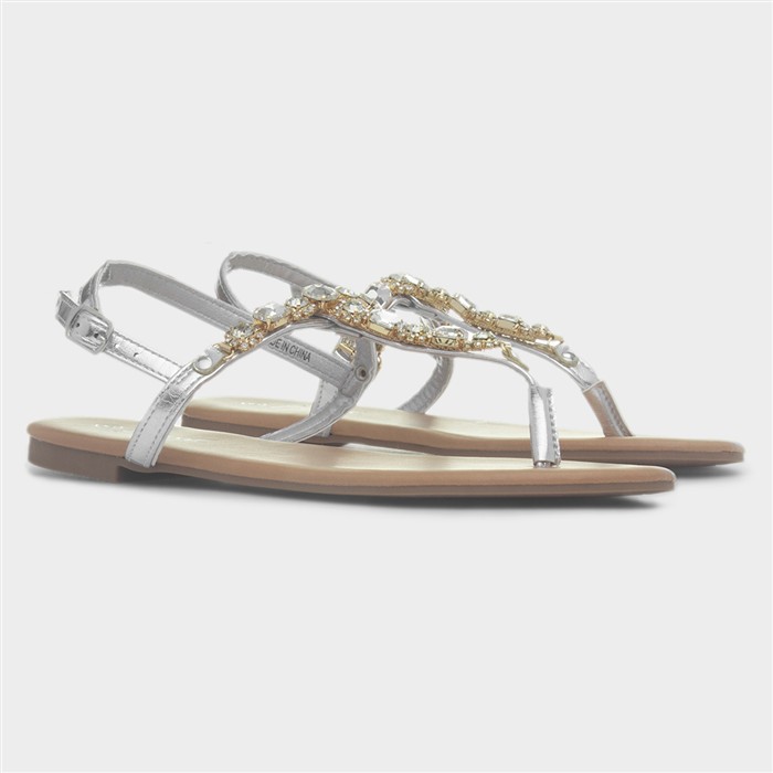 Eliana Womens Silver Flat Diamante Sandal