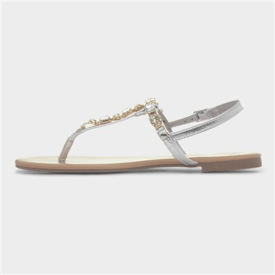 Eliana Womens Silver Flat Diamante Sandal