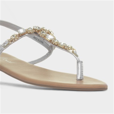 Eliana Womens Silver Flat Diamante Sandal