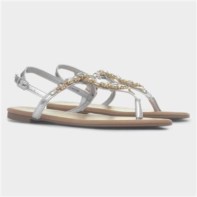 Eliana Womens Silver Flat Diamante Sandal