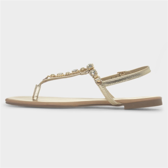 Eliana Womens Gold Flat Toe Post Sandal