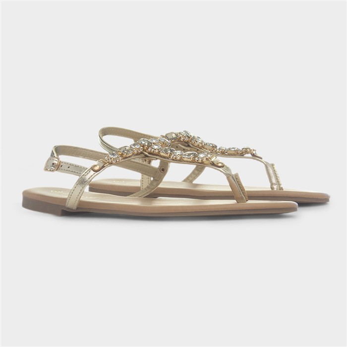 Eliana Womens Gold Flat Toe Post Sandal