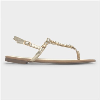 Eliana Womens Gold Flat Toe Post Sandal