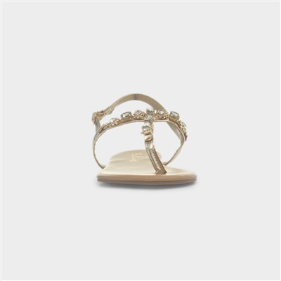 Eliana Womens Gold Flat Toe Post Sandal