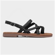 Hush Puppies Hope Womens Black Leather Flat Sandal (Click For Details)
