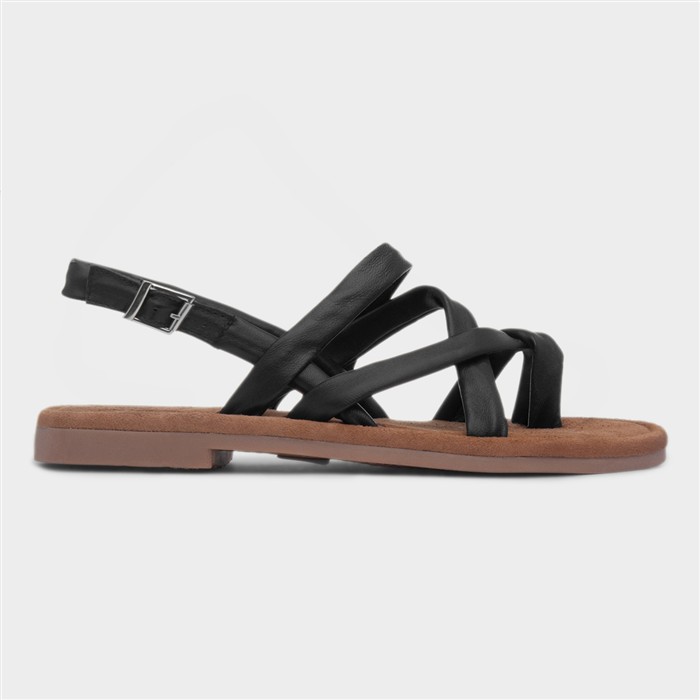 Hush Puppies Women's Black Hope Leather Flat Sandal Size 5