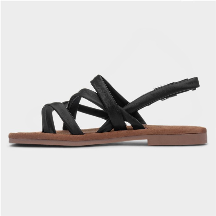 Hope Womens Black Leather Flat Sandal