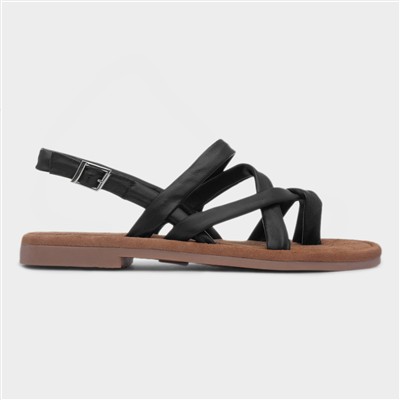 Hope Womens Black Leather Flat Sandal