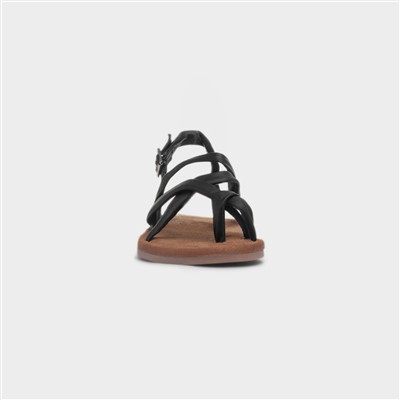 Hope Womens Black Leather Flat Sandal