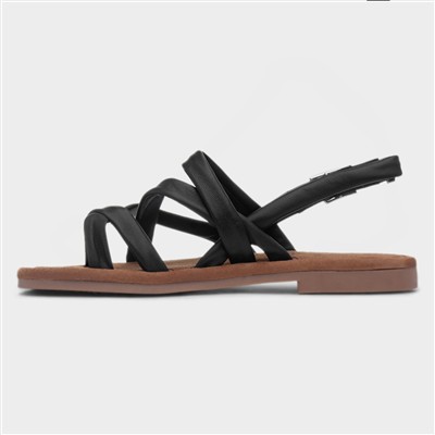 Hope Womens Black Leather Flat Sandal