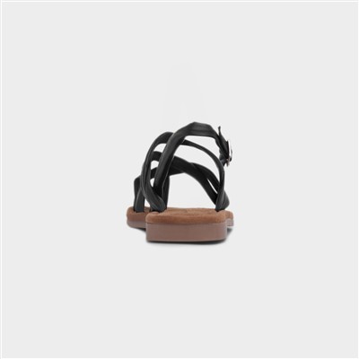 Hope Womens Black Leather Flat Sandal