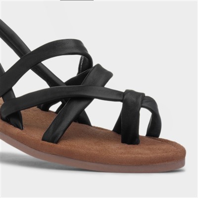 Hope Womens Black Leather Flat Sandal