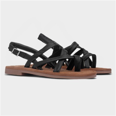 Hope Womens Black Leather Flat Sandal