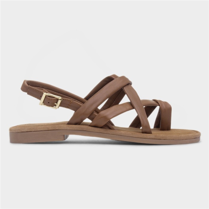 Hush Puppies Women's Tan Hope Leather Flat Sandal Size 8