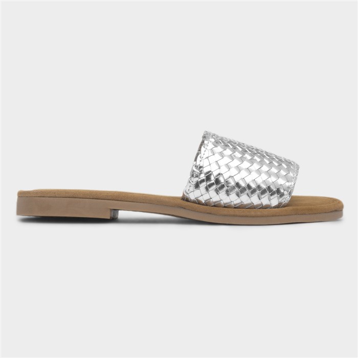 Hush Puppies Women's Metallic Silver Leather Wide Fit Sandal Size 6