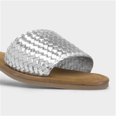 Womens Silver Leather Wide Fit Sandal