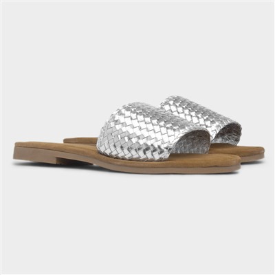 Womens Silver Leather Wide Fit Sandal