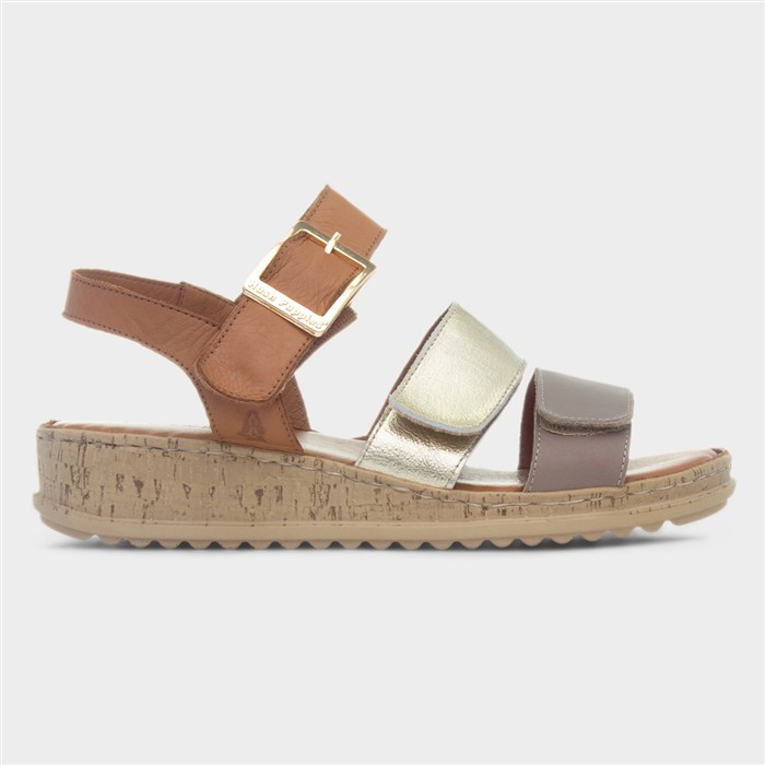 Hush Puppies Women's Gold Eliana Leather Sandal Size 4