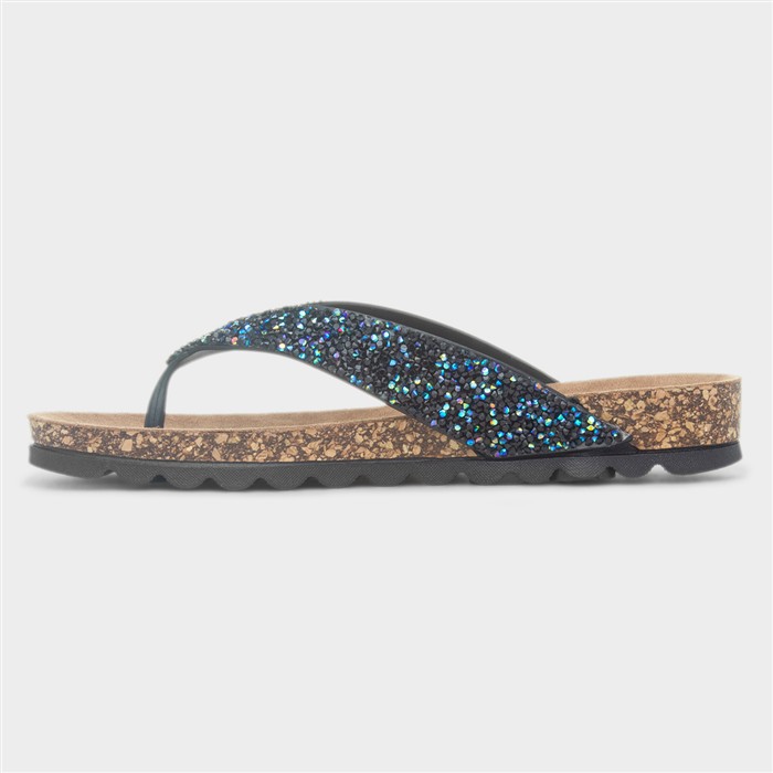Crocus Womens Black Toe Post Sandal