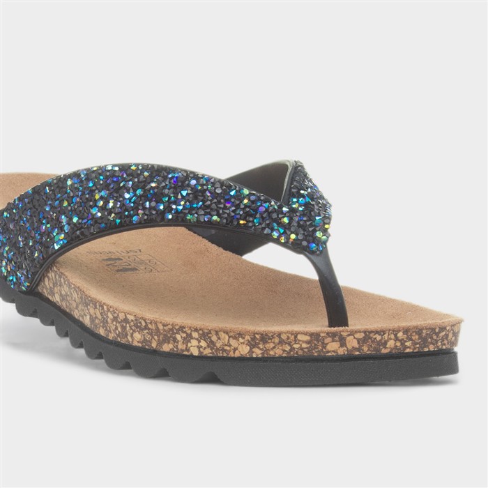 Crocus Womens Black Toe Post Sandal