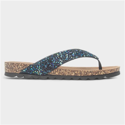 Crocus Womens Black Toe Post Sandal