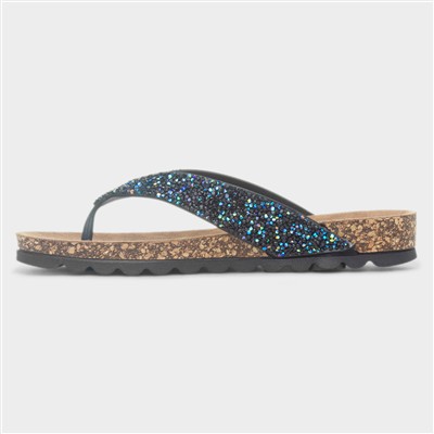 Crocus Womens Black Toe Post Sandal