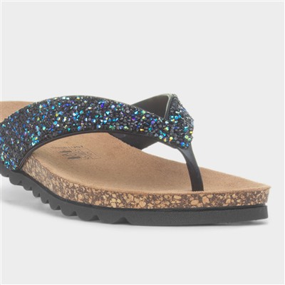Crocus Womens Black Toe Post Sandal