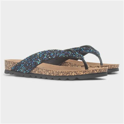 Crocus Womens Black Toe Post Sandal
