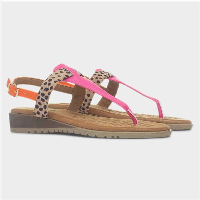 Gina Womens Multi Leopard Toe Post Sandal