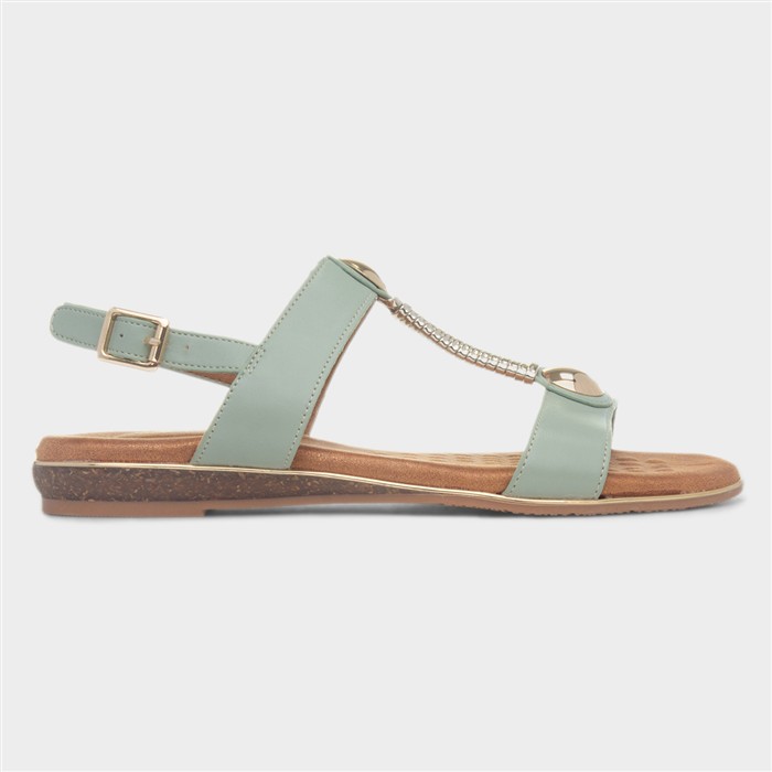 Renoir Womens Sage T-Bar Embellished Sandal