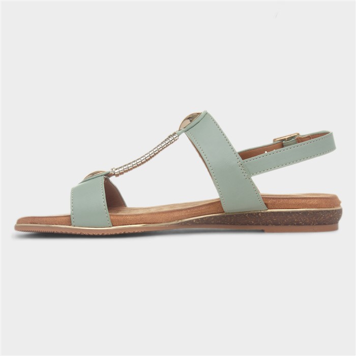 Renoir Womens Sage T-Bar Embellished Sandal