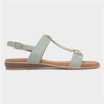Renoir Womens Sage T-Bar Embellished Sandal
