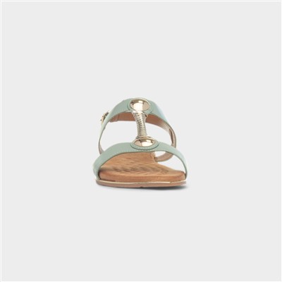 Renoir Womens Sage T-Bar Embellished Sandal