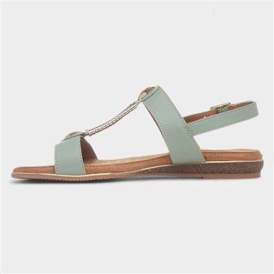 Renoir Womens Sage T-Bar Embellished Sandal