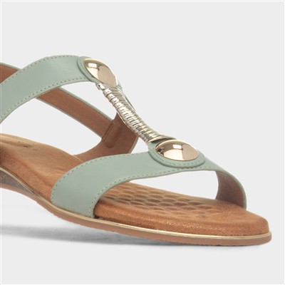 Renoir Womens Sage T-Bar Embellished Sandal