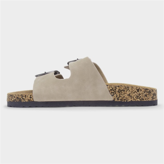 Rondo Womens Beige Double Buckle Mule Sandal
