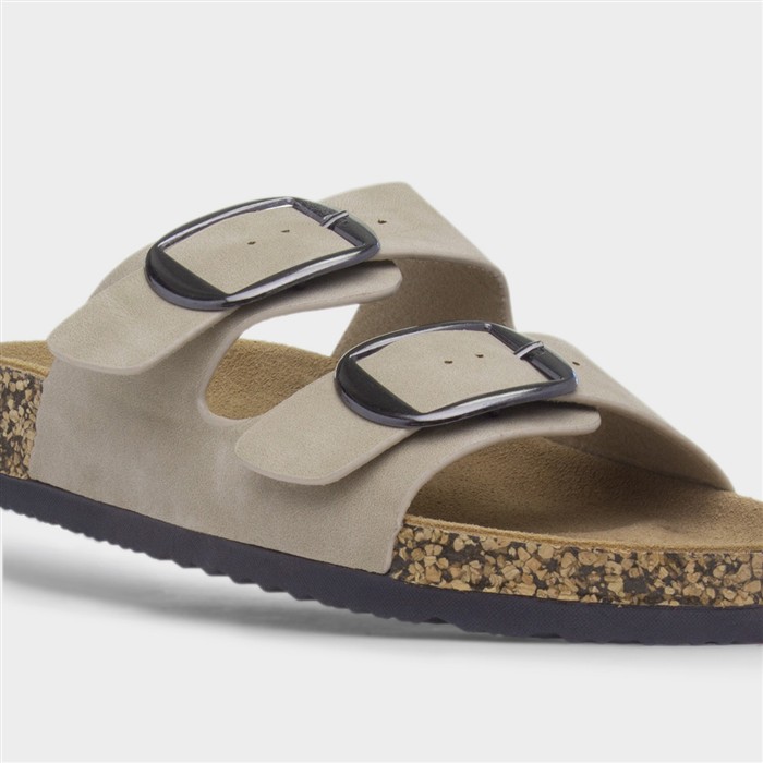 Rondo Womens Beige Double Buckle Mule Sandal