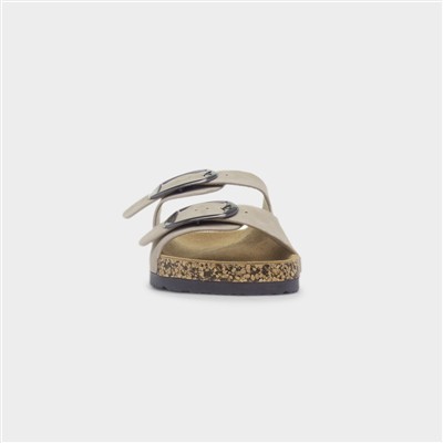 Rondo Womens Beige Double Buckle Mule Sandal