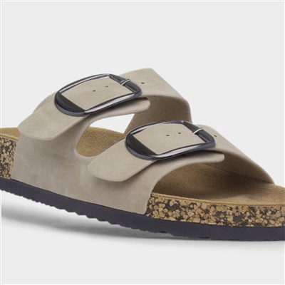 Rondo Womens Beige Double Buckle Mule Sandal