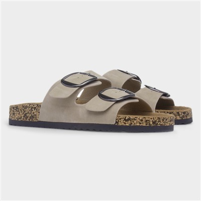 Rondo Womens Beige Double Buckle Mule Sandal