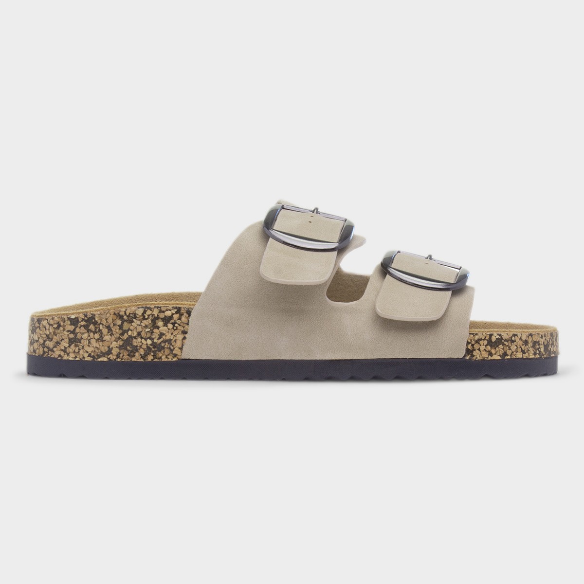 Rondo Womens Beige Double Buckle Mule Sandal