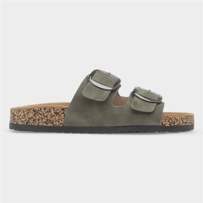 Rondo Womens Green Double Buckle Mule Sandal
