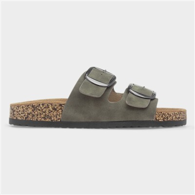 Rondo Womens Green Double Buckle Mule Sandal
