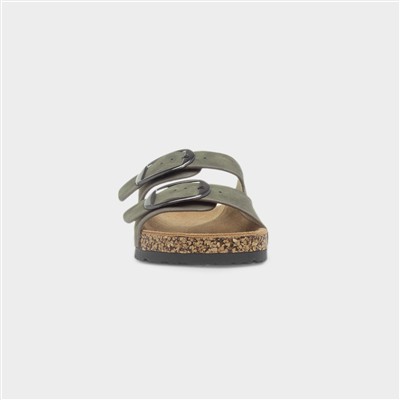 Womens Green Double Buckle Mule Sandal