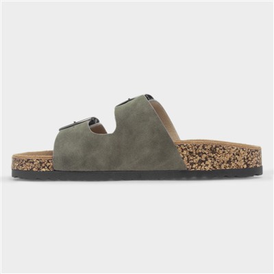 Womens Green Double Buckle Mule Sandal