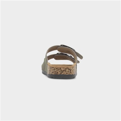 Rondo Womens Green Double Buckle Mule Sandal
