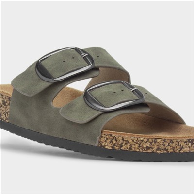 Womens Green Double Buckle Mule Sandal