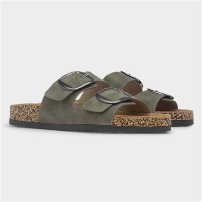 Rondo Womens Green Double Buckle Mule Sandal